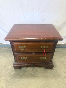 Traditional Dark Wood 2-Drawer Nightstand, Brass Pulls, 24"x16"x24", Solid Build