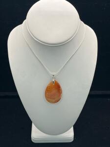68.70ct Orange Dragon Veins Agate Teardrop Gemstone .925 Necklace