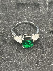 Size 8 Faceted Emerald Cut Emerald Ring