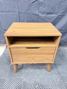 Modern Woodgrain 1-Drawer Nightstand with Open Shelf and Tapered Legs, 20"x16"x24"