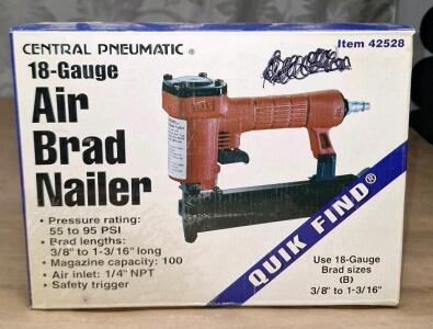 (1) Central Pneumatic 18-Guage Air Brad Nailer, Model 42528