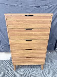 Modern 5-Drawer Wooden Dresser with Integrated Handles and Splayed Legs