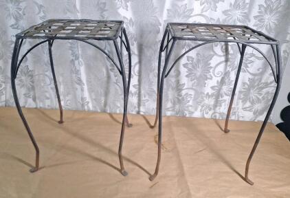 (2) Iron Side Table / Plant Stands, 12"L x 12"W x 21"T