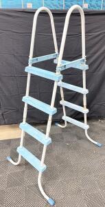 Double-Sided 52" Above-Ground Pool Ladder, 4 Steps Per Side, Steel Frame, Blue Plastic Steps