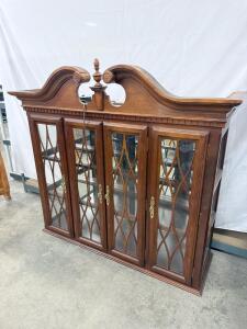 Ornate Wooden Display Cabinet with Glass Doors, Shelves, and Built-in Lighting, 55"x52"x15"