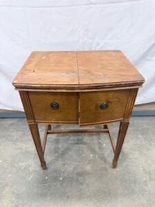 Vintage Wooden Sewing Machine Cabinet Table &ndash; 2 Drawers, Fold-Out Top, 1930s-50s Style