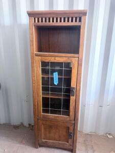 Mission Style Oak Curio Cabinet with Leaded Glass, 72" H x 40" W x 16" D