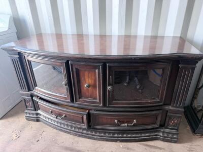 Atherton Furniture Traditional Media Console, 60" Wide, Glass Doors, Solid Wood, Ornate Carving
