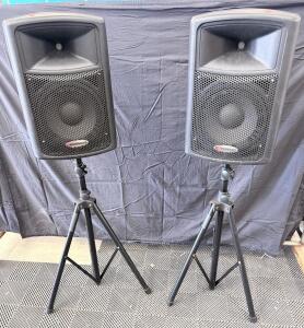 Harbinger 12" 2-Way Passive PA Speakers Pair with Adjustable Tripod Stands