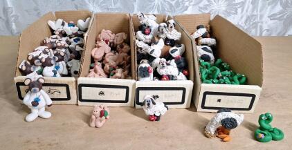 Lot Of 100+ Handmade Polymer Clay Animals, Bears, Pigs, Ewes, Ostrich & Snakes