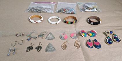 (4) Vintage Beaded Bangle Bracelets, (11) Pair Of Earrings & Assorted Loose Beads
