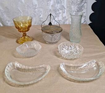 (7) Assorted Pieces Of Cut Glass Dinnerware