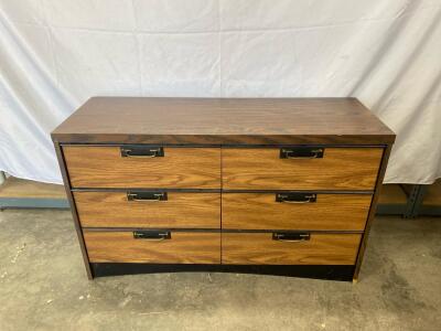 6-Drawer Wood Dresser, Brown Faux Wood, Metal Handles, 47.5" x 16.5" x 30.5", Utility Storage
