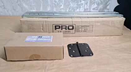 (1) Box Of (10) Pair Of 22-Inch Pro 2.0 Series Side-Mount Ball-Bearing Drawer Slides & (1) Box Of 4" Door Hinges, Oil Rubbed Bronze Finish