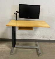 Rolling Computer Desk with Mounted Monitor