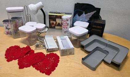 Kitchen Storage Lot &ndash; Drawer Organizer, Coffee Canister, Norelco T560 Shaver, Lamp, French Press
