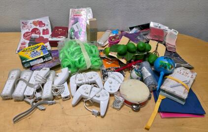 Mixed Lot Nintendo Wii Controllers (5 Remotes, 2 Nunchuks, 3 Classic) + Crayola, Crafts, Party