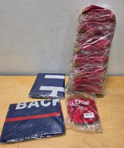 Bulk Trump 2024 Embroidered Red Hats and Back the Red Flags, New, Lot with Barcode X0045IEMNP