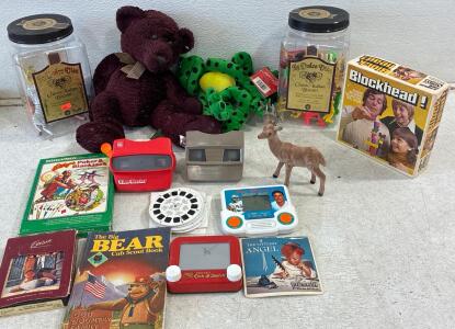 Blockhead!,(2) View-Master 3d viewer, Cowboys, indian, dinosaur toys. And other children&rsquo;s toys.