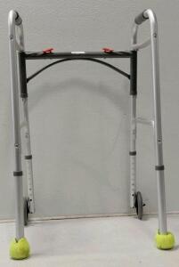 Folding Aluminum 2-Wheel Walker, Adjustable Height, Tennis Ball Glides, Lightweight