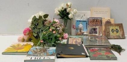 Lot of 11 Nature-Themed Books with Artificial Floral Decor