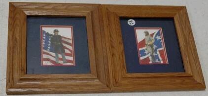 Framed Civil War Prints &ndash; Union & Confederate Soldiers Double Oak Frame, Approx. 9"x10"