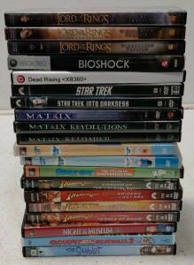 Large Lot: DVDs, VHS, and Xbox 360 Games &ndash; Lord of the Rings, Matrix, Indiana Jones, Bioshock, 30+ Titles