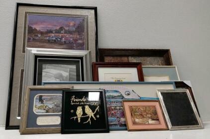 Large Mixed Lot of 10 Framed Art Prints, Puzzle, Embroidery & Wall Art, Variety of Sizes