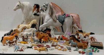 Large Mixed Model Horse Lot &ndash; Breyer/Schleich Styles, 35 Figures, Largest 19.5" Tall, Accessories Included