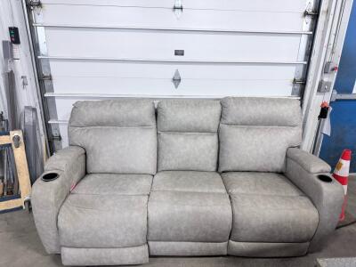 Gray 3-Seat Reclining Sofa with Cup Holders, Microfiber Upholstery, Manual Recline