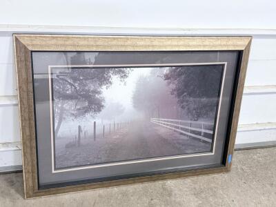 Large Framed Black and White Landscape Photograph, Rustic Wood Frame, 36"x24" Horizontal Art
