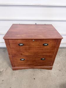2-Drawer Wooden Filing Cabinet, Cherry Finish, 30"x20"x30", Central Lock, Black Cup Pull Handles