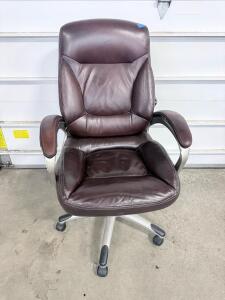 Executive Office Chair, Leather Upholstery, Dark Brown, Padded Armrests, Swivel, Adjustable Height