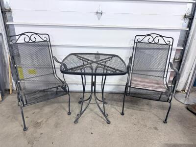 Black Metal Mesh Outdoor Patio Bistro Set with Two Armchairs and Table