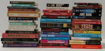 Large Mixed Book Lot: 42+ Titles Incl. Atlas Obscura, Tabletop Games, History, Humor, Nonfiction