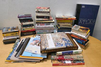 Bulk Lot 52+ Books: DK Great World Atlas, Novels, Cookbooks, History, Reference, Travel