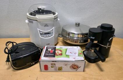 Assorted Kitchen Appliances Bundle: Welbilt Bread Maker, Sony Dream Machine, Espresso, Skillet, L&eacute;ku&eacute;