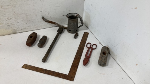 Vintage Oil Spout, (4) Hammer Heads, Cutters & A Huge Extension For Sockets.