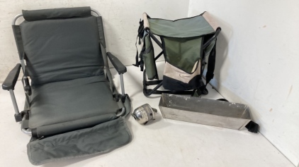 (2) Foldable Fishing Chairs, Synergy Fishing Reel & More