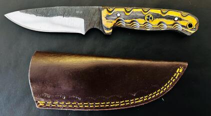 Custom Fixed Blade Knife With Multi-Color G10 Handle And Leather Sheath