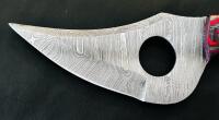 Custom Damascus Steel Skinner Knife With Red/Black Textured Handle And Leather Sheath - 3