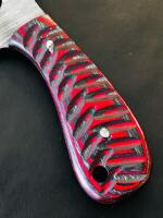 Custom Damascus Steel Skinner Knife With Red/Black Textured Handle And Leather Sheath - 4