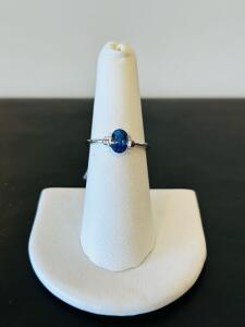 Sterling Silver 1.00 ct Oval Blue Sapphire Solitaire Ring, Serial K12E2 Size 6.5