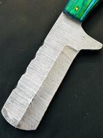 Custom Damascus Steel Utility Knife With Resin-Wood Handle And Leather Sheath - 5