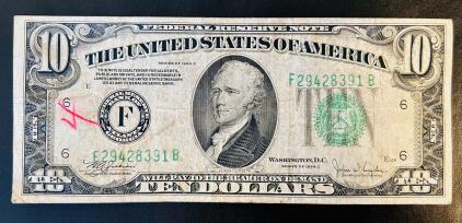 1934C $10 Federal Reserve Note, Serial F29428391B, Atlanta District, Circulated