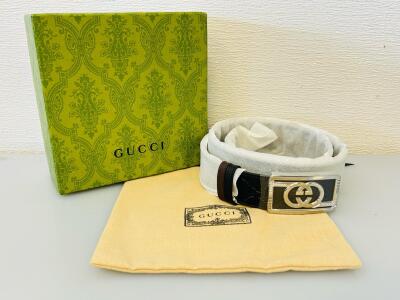 Gucci GG Crystal Buckle Leather Belt &ndash; Black/Brown Leather, Silver Buckle, Includes Box & Dust Bag