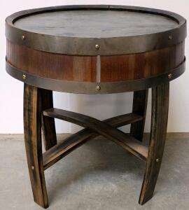 Rustic Barrel-Style Accent Table, Wood & Metal, Barrel Base, Cross-Leg