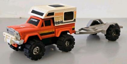 Vintage Schaper Stomper 4x4 Jeep Camper with Trailer &ndash; Orange, Battery-Operated Toy, Hong Kong