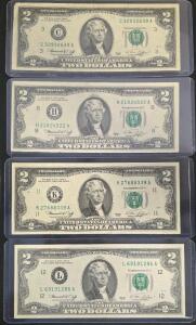 1976 $2 Federal Reserve Notes &ndash; Lot Of 4, Crisp Uncirculated, Four Different Districts