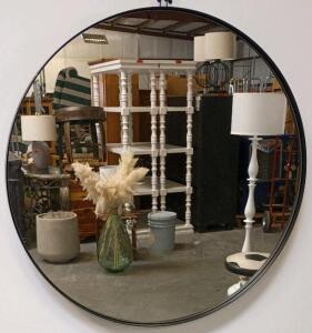 Tetote 36" Round Black Metal Frame Wall Mirror With Shatter-Proof Film